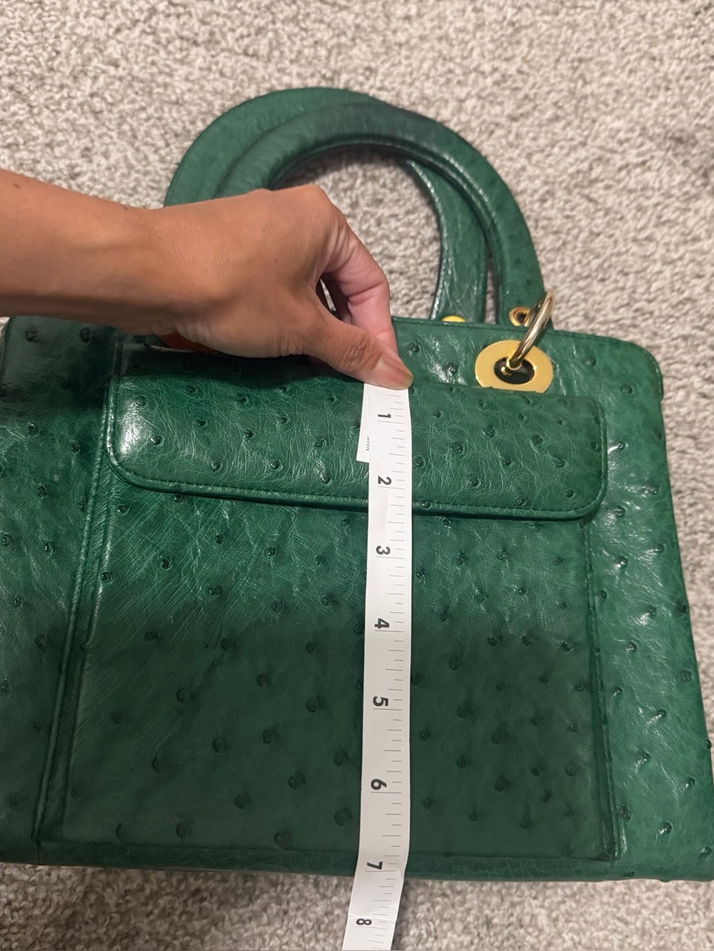 “Genuine” Green Ostrich Top-Handle Bag - Picture 17 of 17